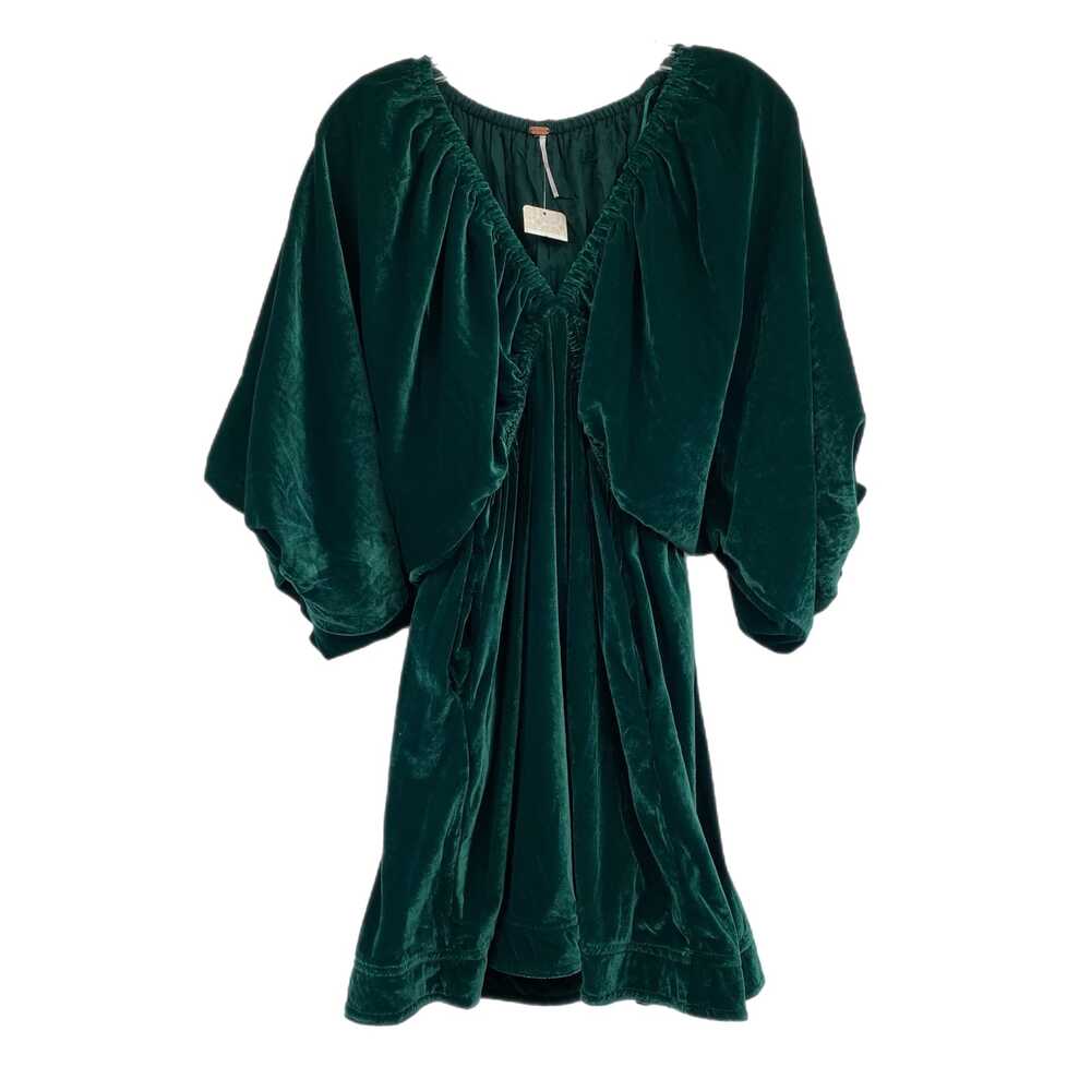 Free People Green Velvet Puff Sleeve Ruched Mini Dress | Womens XS